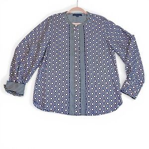 Tommy‎ Hilfiger Geometric Button-Up Blouse L